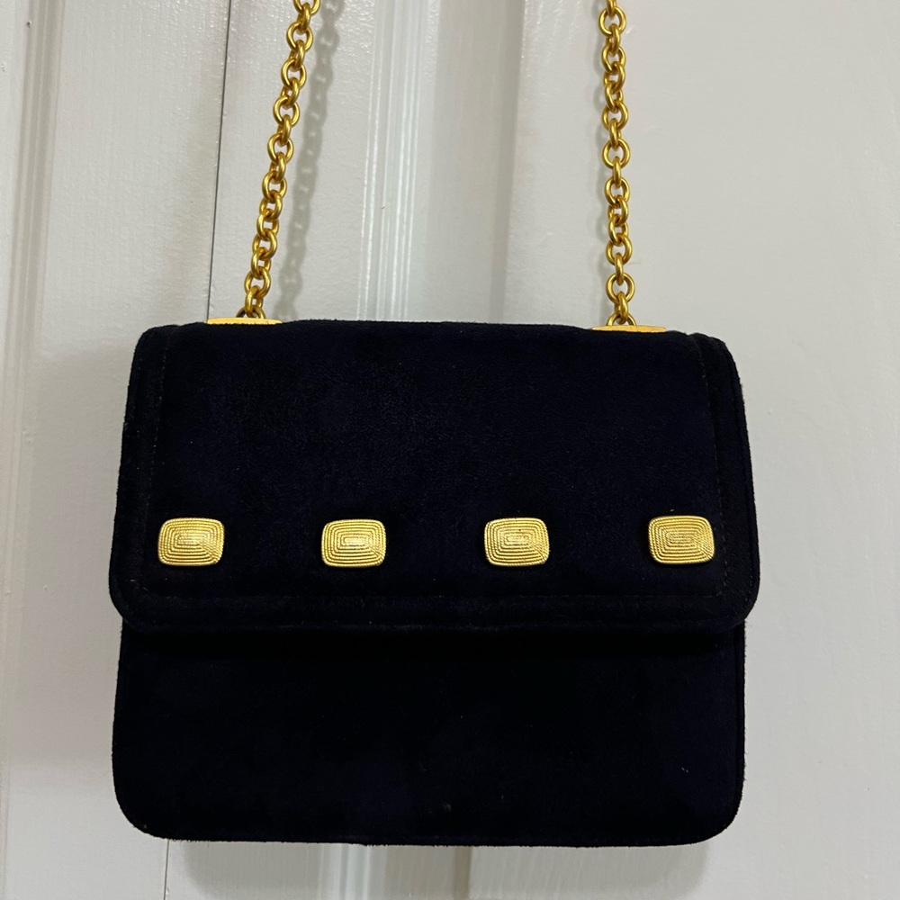 Frenchy of California Black Suede Gold Chain Evening Bag Purse